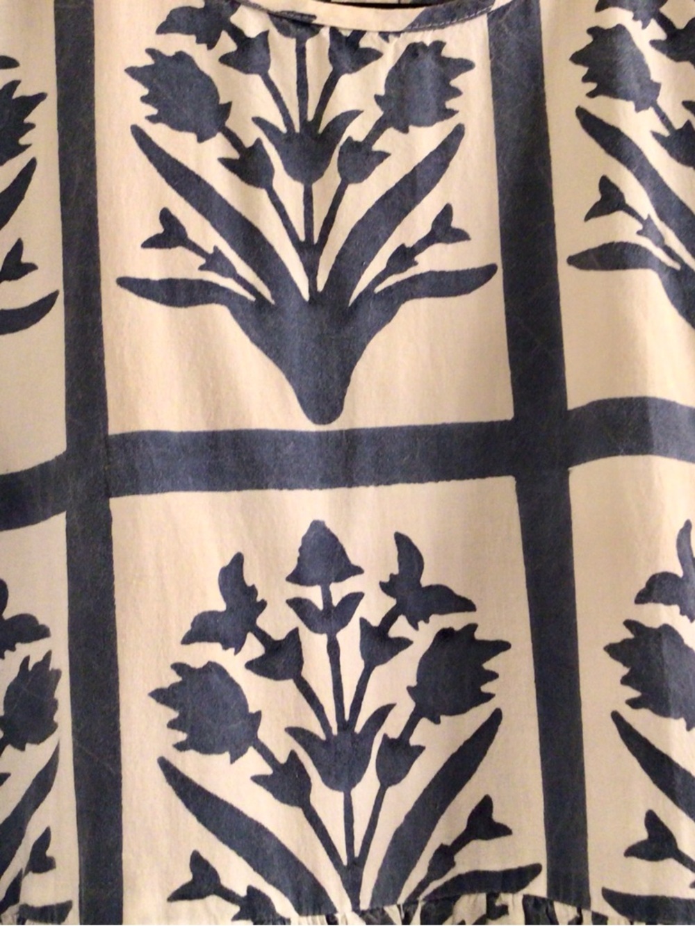 SZ Block Prints /Orti Blue and White Cotton Floral Midi Dress - Sz L - Picture 10 of 12